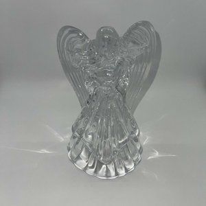 Glass Crystal Guardian Angel Figurine Backside Tapered Candle Holder